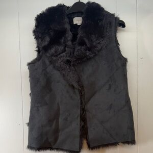 LOFT Reversible Faux Fur Vegan Suede Vest SMALL Black